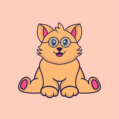 Cute cat is sitting. Animal cartoon concept isolated. Can used for t-shirt, greeting card, invitation card or mascot. Flat Cartoon Style