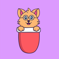 Cute cat in red pocket. Animal cartoon concept isolated. Can used for t-shirt, greeting card, invitation card or mascot. Flat Cartoon Style