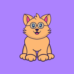 Cute cat is sitting. Animal cartoon concept isolated. Can used for t-shirt, greeting card, invitation card or mascot. Flat Cartoon Style