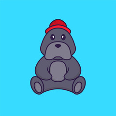 Cute dog is sitting. Animal cartoon concept isolated. Can used for t-shirt, greeting card, invitation card or mascot. Flat Cartoon Style
