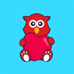 Fototapeta premium Cute bird holding a big red heart. Animal cartoon concept isolated. Can used for t-shirt, greeting card, invitation card or mascot. Flat Cartoon Style