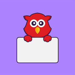 Cute bird holding whiteboard. Animal cartoon concept isolated. Can used for t-shirt, greeting card, invitation card or mascot. Flat Cartoon Style
