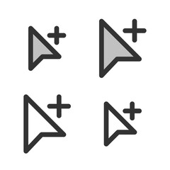 Pixel-perfect linear icon of pointer arrow with plus sign built on two base grids of 32x32 and 24x24 pixels. The initial line weight is 2 pixels. In two-color and one-color versions. Editable strokes