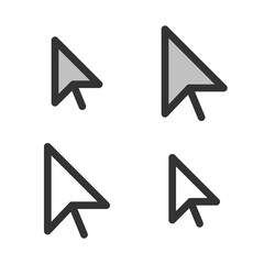 Pixel-perfect linear icon of pointer arrow built on two base grids of 32 x 32 and 24 x 24 pixels. The initial base line weight is 2 pixels. In two-color and one-color versions. Editable strokes