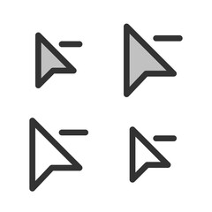 Pixel-perfect linear icon of pointer arrow with minus sign built on two base grids of 32x32 and 24x24 pixels. The initial line weight is 2 pixels. In two-color and one-color versions. Editable strokes