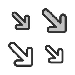 Pixel-perfect linear icon of right-downward direction arrow built on two base grids of 32x32 and 24x24 pixels. The initial line weight is 2 pixels. Editable strokes