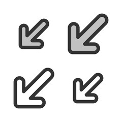Pixel-perfect linear icon of left-downward direction arrow built on two base grids of 32x32 and 24x24 pixels. The initial line weight is 2 pixels. Editable strokes