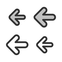 Pixel-perfect linear icon of left direction arrow  built on two base grids of 32x32 and 24x24 pixels. The initial base line weight is 2 pixels. In two-color and one-color versions. Editable strokes