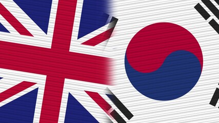 South Korea and United Kingdom Flags Together Fabric Texture Background