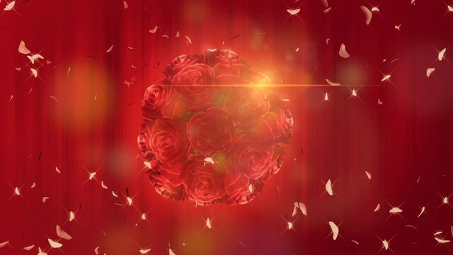 Red abstract background with flowers