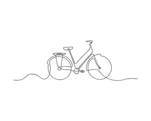 Papier Peint photo autocollant Une ligne One line bicycle. Single line art. Black and white bicycle illustration  