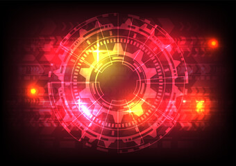 Element of computer data. Abstract hologram hi-tech background. Virtual reality technology electric innovation. Head-up display interface. Futuristic Sci-Fi glowing HUD red circle. Science infographic - obrazy, fototapety, plakaty