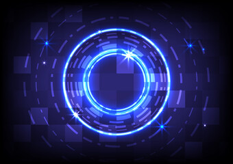 Abstract hologram hi-tech lines and neon light background. Virtual reality technology innovation. Head-up display interface. Futuristic Sci-Fi glowing HUD circle. Digital infographic business