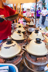Traditional Phuket snack that is not to be missed is A-pong. Crepe is crispy on the outside and soft on the inside. Made from a rice flour, coconut milk and sugar. Popular street stall in Phuket town.