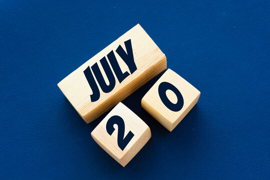 July 20th. Image of July 20 calendar with blue on background. Summer day, Vacation concept