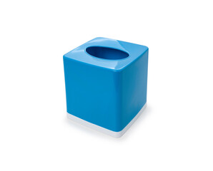 Plastic blue tissue box on isolated white background