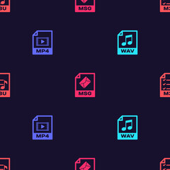 Set WAV file document, MP4, MSG and M3U on seamless pattern. Vector