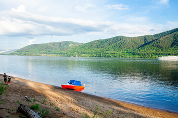 Volga river channel, Mastryukovskie lakes, Russia, Samara. Summer Outdoors