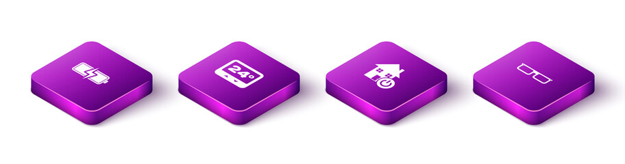 Set Isometric Battery, Thermostat, Smart home and Glasses icon. Vector