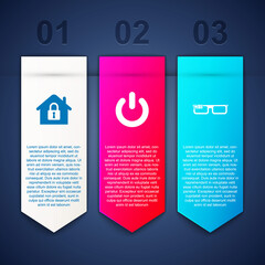 Set House under protection, Power button and Smart glasses. Business infographic template. Vector