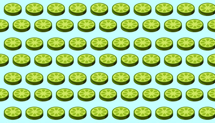 Cucumber slices background. Vector. Isometric.