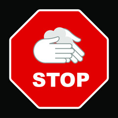 Stop sign with hand washing and hand hygiene information icon. Vector. 