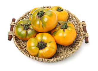 fresh yellow tomatoes on white background 