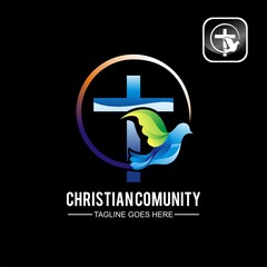 Christian community logo or church with dove concept modern design