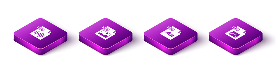 Set Isometric WAV file document, JPG, OTF and EML icon. Vector