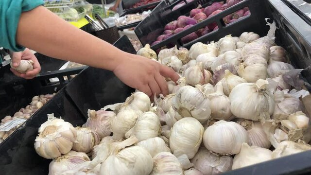garlic in the market customer selecting garlic
