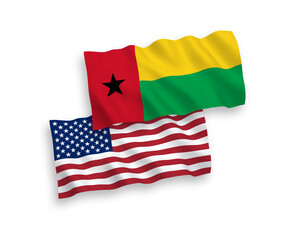 Flags of Republic of Guinea Bissau and America on a white background