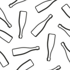 Vinous bottles with shadow seamless pattern. Wine beverage. Line art style. Outline repeat template. Party drinks concept. Illustration on white background. Flat design style for any purposes