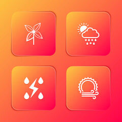 Set Pinwheel, Cloud with snow, rain, sun, Storm and Wind and icon. Vector