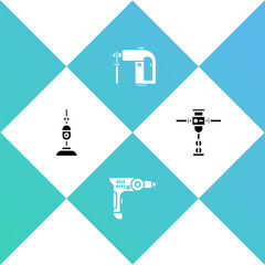 Set Vacuum cleaner, Electric drill machine, Rotary hammer and Construction jackhammer icon. Vector