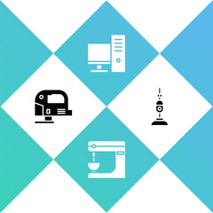 Set Electric jigsaw, mixer, Computer monitor and Vacuum cleaner icon. Vector