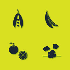Set Kidney beans, Dust, Orange fruit and icon. Vector
