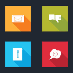 Set Mail and e-mail, Dislike, User manual and Speech bubble with angry smile icon. Vector