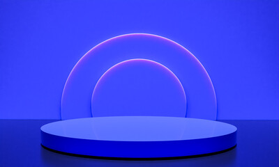Scene with blue color podium for mock up presentation in minimalism style with copy space, 3d render abstract background