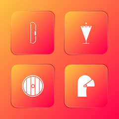 Set Medieval bow, flag, Round wooden shield and iron helmet icon. Vector