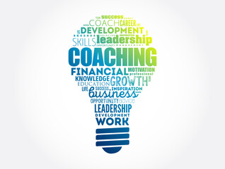 COACHING light bulb word cloud, business concept background