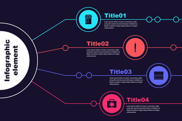 Set Medical bottle with cannabis, Marijuana joint, Rolling paper and Shopping box of marijuana. Business infographic template. Vector