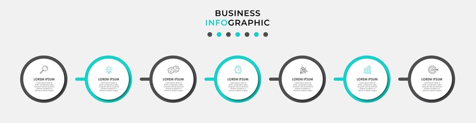 Vector Infographic design business template with icons and 7 options or steps. Can be used for process diagram, presentations, workflow layout, banner, flow chart, info graph