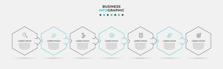 Vector Infographic design business template with icons and 7 options or steps. Can be used for process diagram, presentations, workflow layout, banner, flow chart, info graph