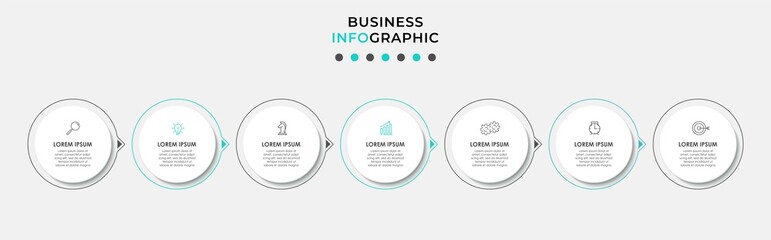 Vector Infographic design business template with icons and 7 options or steps. Can be used for process diagram, presentations, workflow layout, banner, flow chart, info graph
