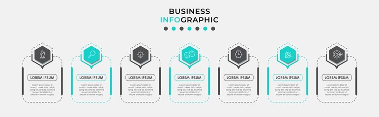 Vector Infographic design business template with icons and 7 options or steps. Can be used for process diagram, presentations, workflow layout, banner, flow chart, info graph