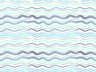 Wavy watercolor brushstroke stripes in shades of blue. Seamless pattern good for clothing, stationery, accessories, home decor