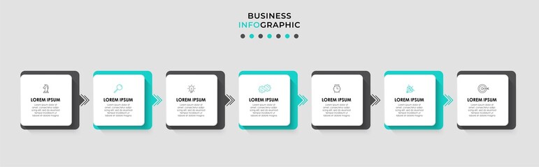 Vector Infographic design business template with icons and 7 options or steps. Can be used for process diagram, presentations, workflow layout, banner, flow chart, info graph