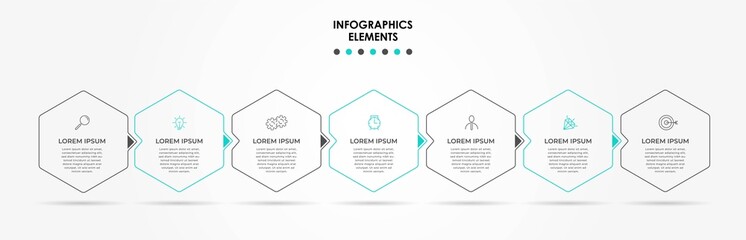 Vector Infographic design business template with icons and 7 options or steps. Can be used for process diagram, presentations, workflow layout, banner, flow chart, info graph