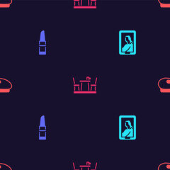 Set Portrait in museum, Lipstick, French cafe and beret on seamless pattern. Vector