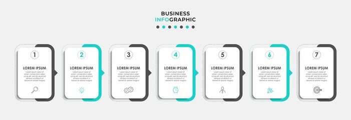 Fototapeta na wymiar Vector Infographic design business template with icons and 7 options or steps. Can be used for process diagram, presentations, workflow layout, banner, flow chart, info graph